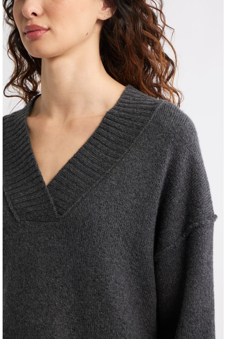 Slouchy V-Neck Sweater, Alternate, color, GREY DARK CHARCOAL HEATHER