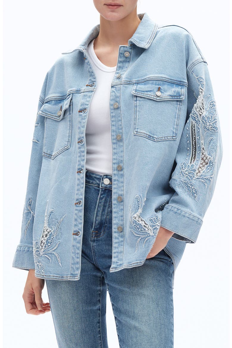 Floral Embroidered Denim Shirt Jacket, Main, color, LIGHT BLUE