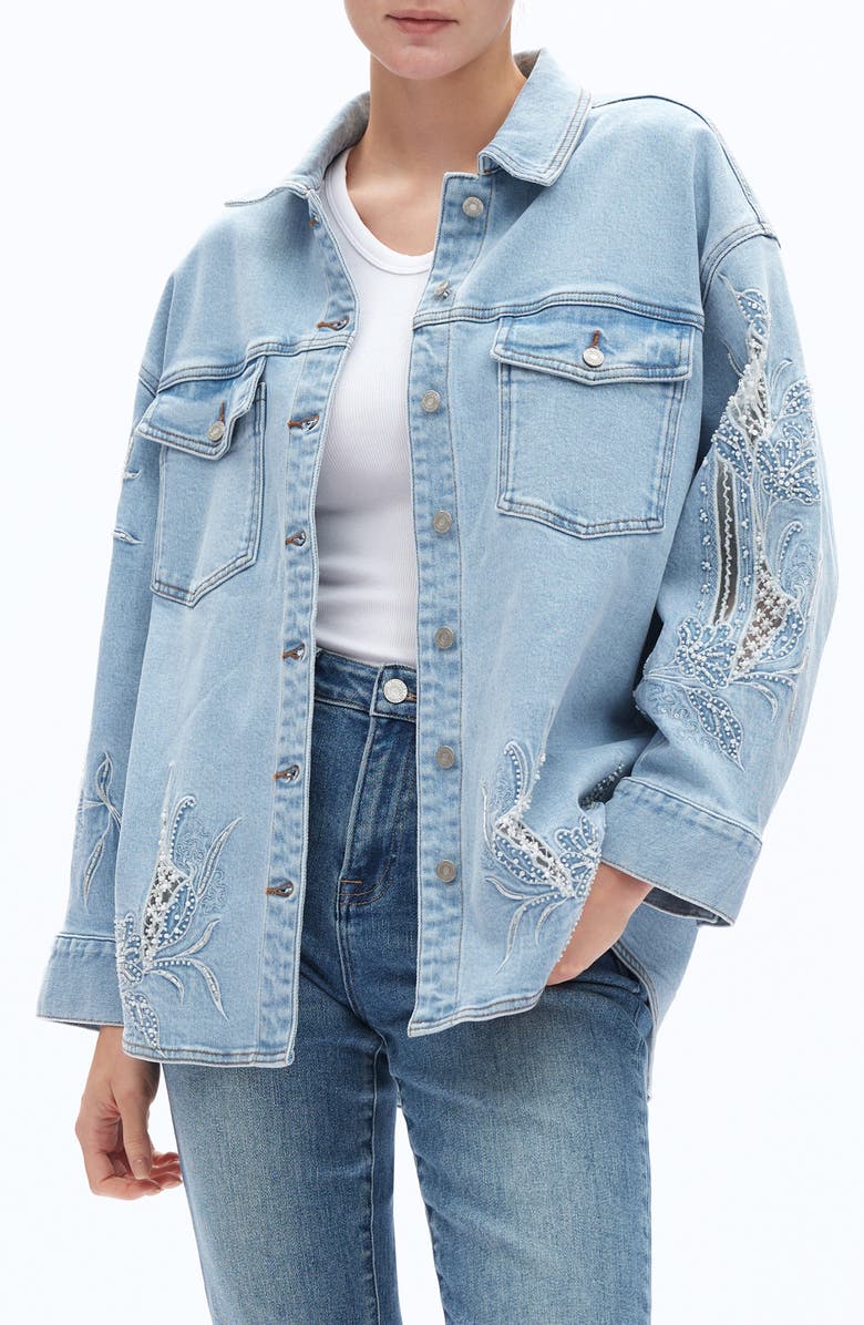 Bayeas Floral Embroidered Denim Shirt Jacket, Main, color, 