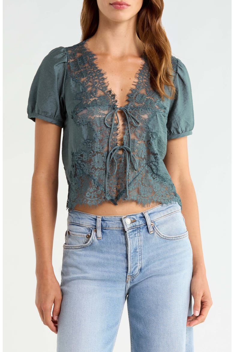 Lace Trim Flyaway Top, Main, color, BALSAM GREEN