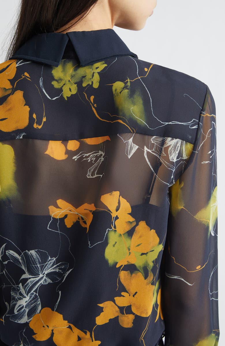 Jason Wu Collection Shadow Floral Georgette Button-Up Shirt, Alternate, color, Ultra Navy