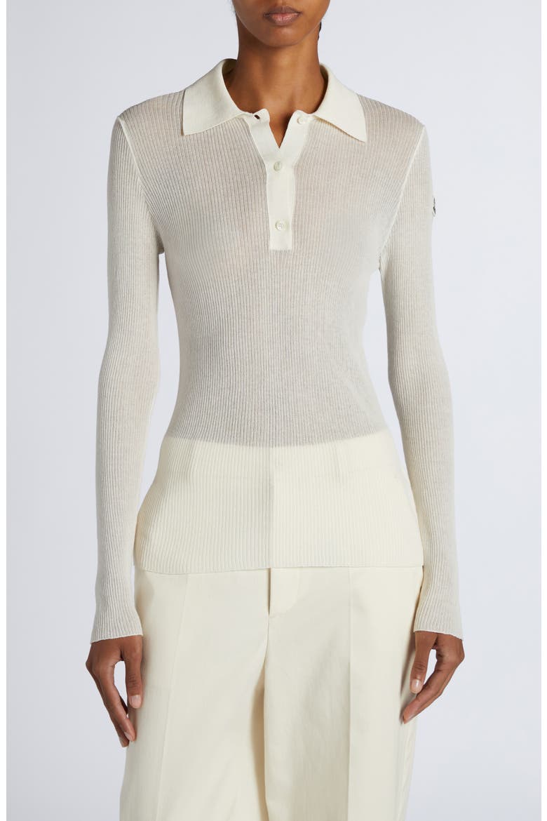 Long Sleeve Rib Polo Sweater, Main, color, WHITE
