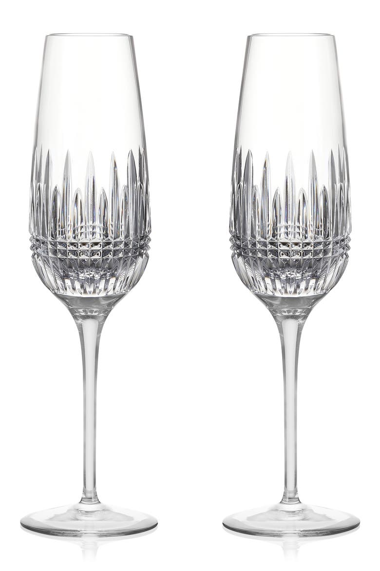 Lismore Diamond Essence Set of 2 Crystal Champagne Flutes, Main, color, CLEAR