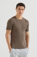 Brunello Cucinelli Denim-effect ribbed cotton jersey crew neck T-shirt