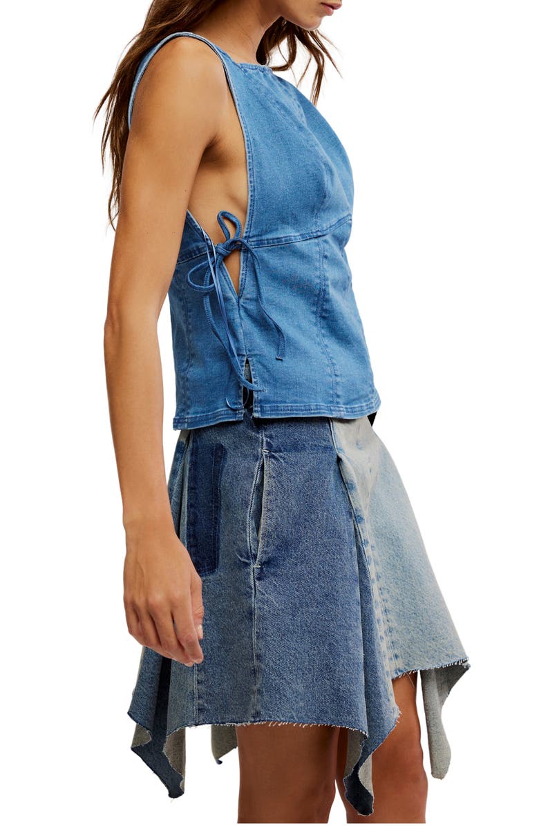 Free People Not My Fault Denim Corset Tank, Alternate, color, Denim Baby Blue Wash
