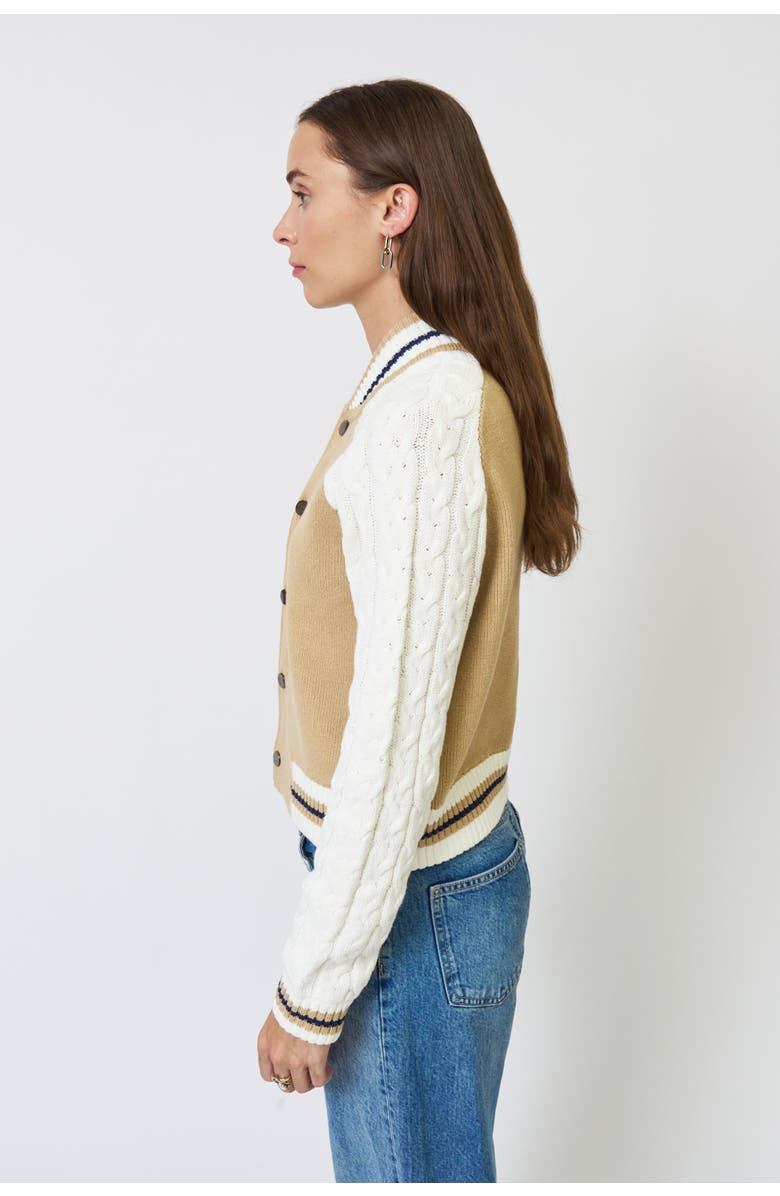 Central Park West Chloe Cable Sleeve Knit Bomber, Alternate, color, Camel