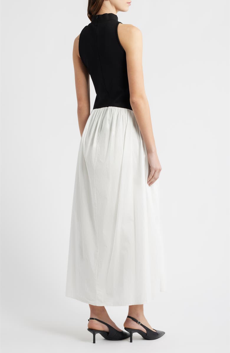 French Connection Mixed Media Ponte & Poplin Maxi Dress, Alternate, color, Black-Summer White
