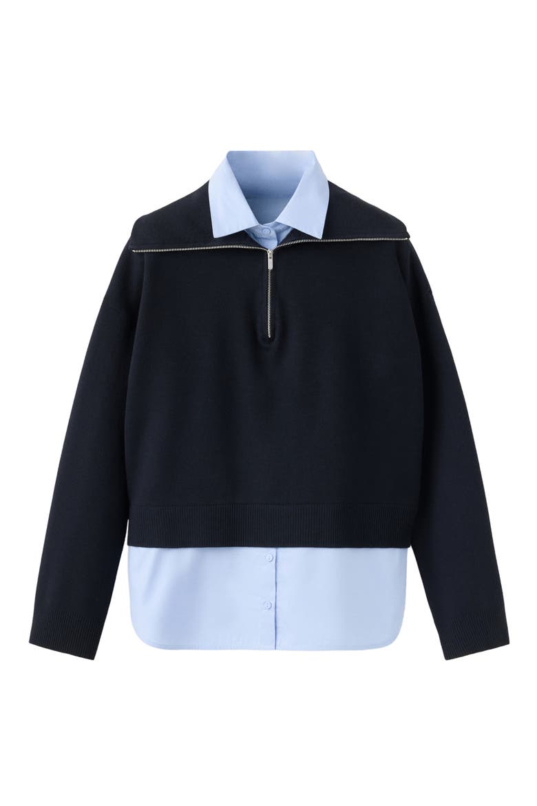 Layered Knit Sweater with Shirt, Alternate, color, DARK NAVY