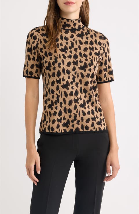 Animal Jacquard Short Sleeve Sweater