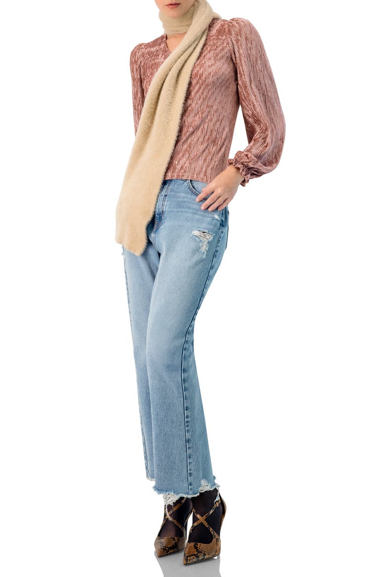 Pleated Velvet V-Neck Blouse, Alternate, color, Dark Pink