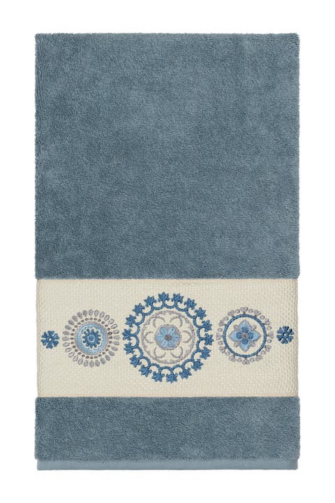 Turkish Cotton Geometric Design Bath Towel - Teal