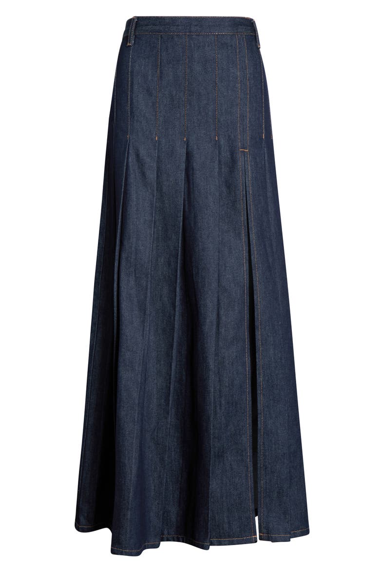Pleated Denim Maxi Skirt, Alternate, color, INDIGO