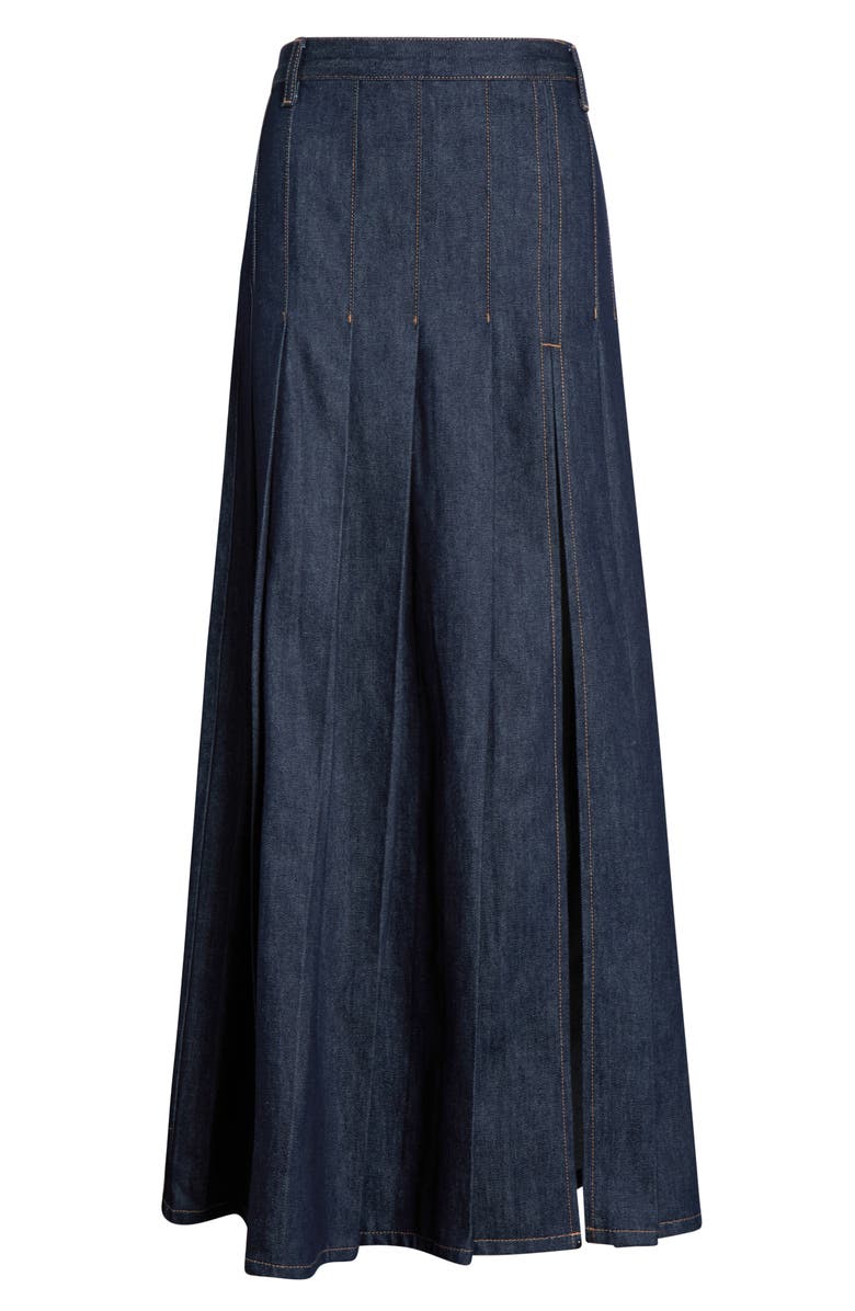 Topshop Pleated Denim Maxi Skirt, Alternate, color,