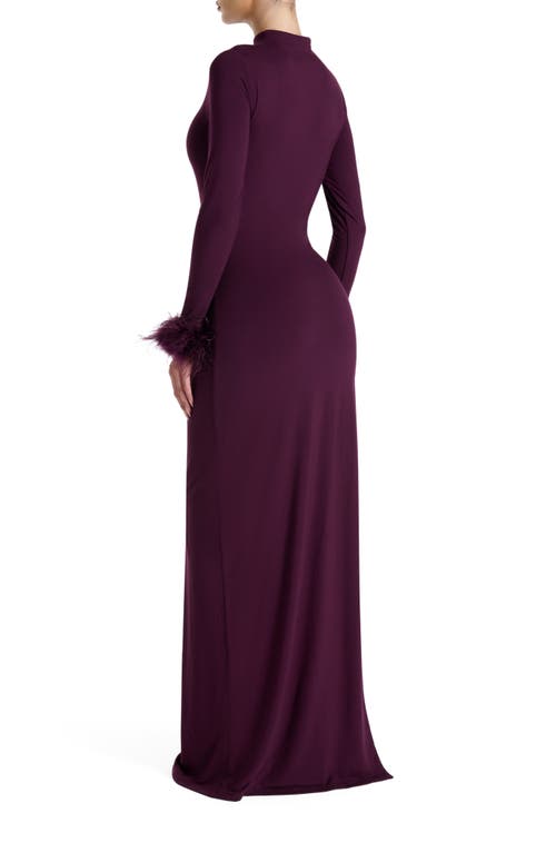 Naked Wardrobe Fine Feathers Long Sleeve Body-con Maxi Dress In Purple