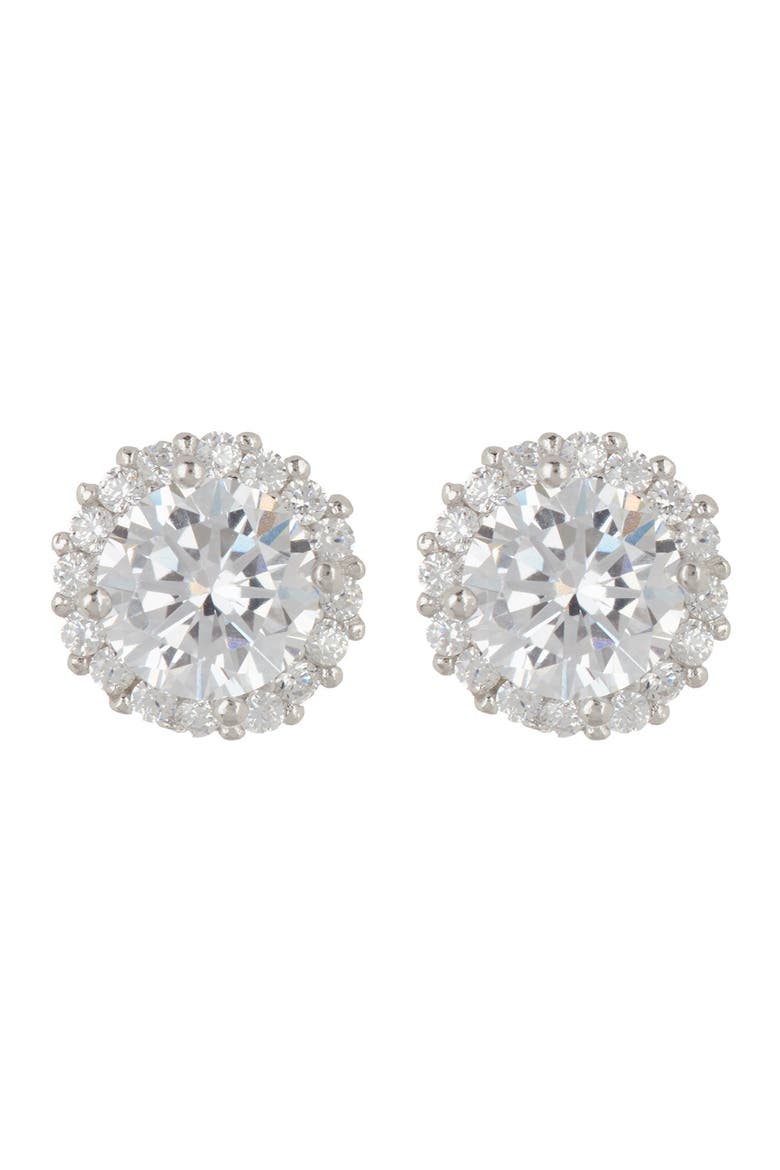 14K Yellow Gold Plated Swarovski Crystal Halo Stud Earrings, Main, color, SILVER