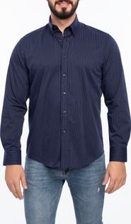 VELLAPAIS Stripe Cotton Slim Fit Button Down Shirt