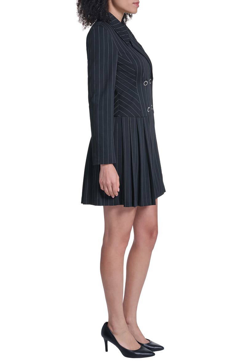 Pinstripe Long Sleeve Blazer Minidress, Alternate, color, BLACK/ SOFT WHITE
