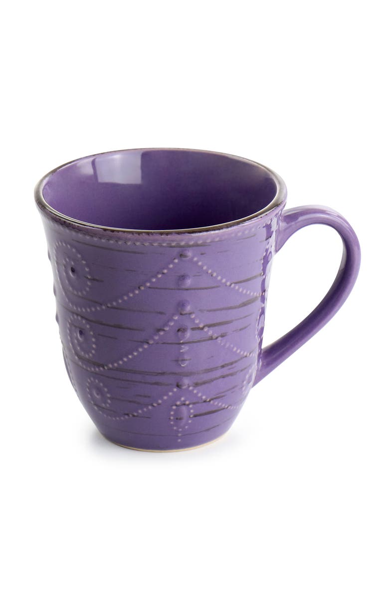 Elama Rustic Birch 16 Piece Stoneware Dinnerware Set, Alternate, color, Purple