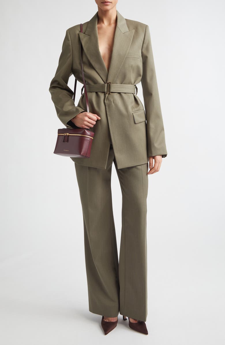 Victoria Beckham Tailored Straight Leg Wool Blend Trousers, Alternate, color, Sage Melange