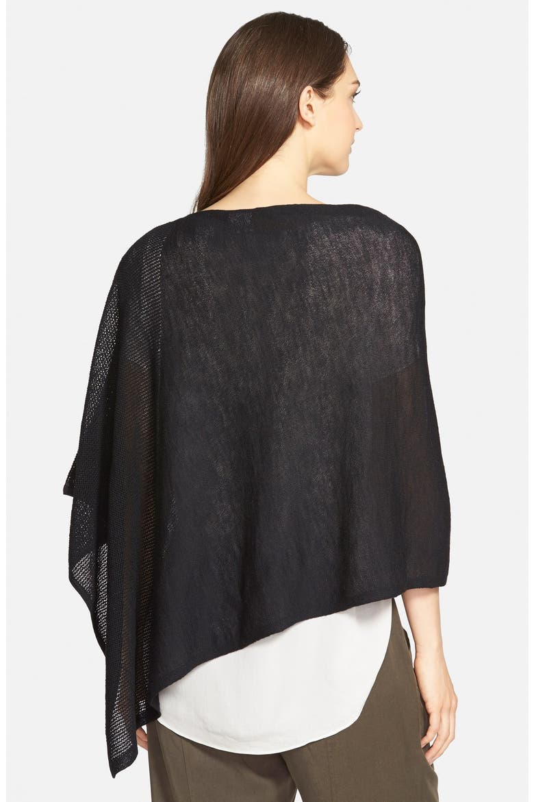 Mesh Detail Wool Knit Poncho, Alternate, color, BLACK