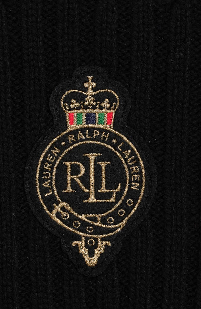 Lauren Ralph Lauren Cable Stitch Crest Patch Scarf, Alternate, color, Black
