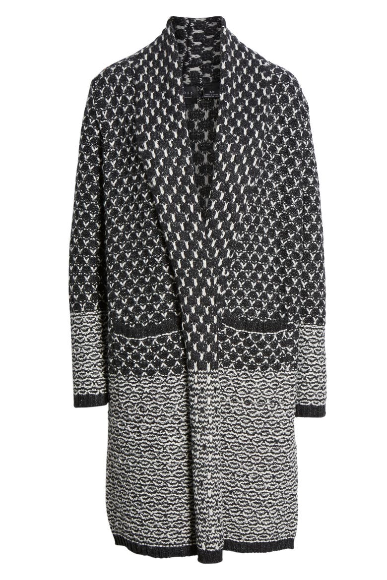 Patch Pocket Long Cardigan, Alternate, color, BLACK CHALK