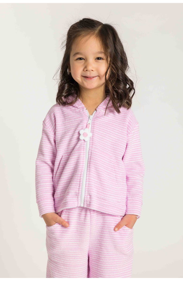 Florence Eiseman Stripe Terry Hoodie with Flower, Alternate, color, Pink/White