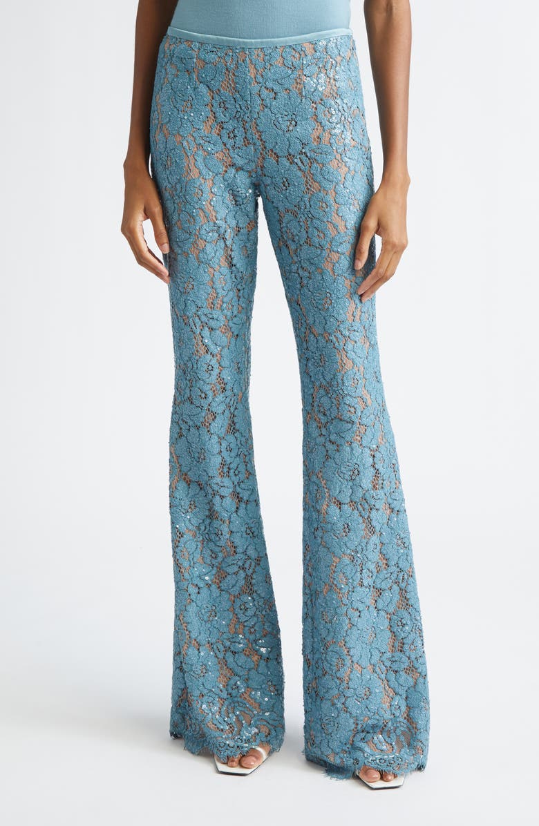 Michael Kors Collection Sequin Embroidered Lace Bootleg Pants, Main, color, Seaglass
