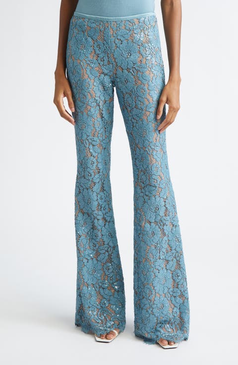 Sequin Embroidered Lace Bootleg Pants