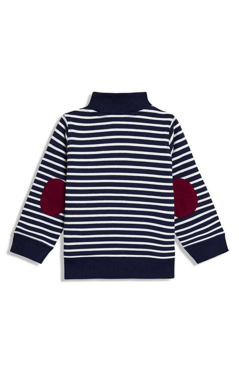 JOJO MAMAN BEBE Kids' Classic Car Appliqué Stripe Cotton Quarter Zip Sweatshirt, Alternate, color, Navy Ecru Stripe