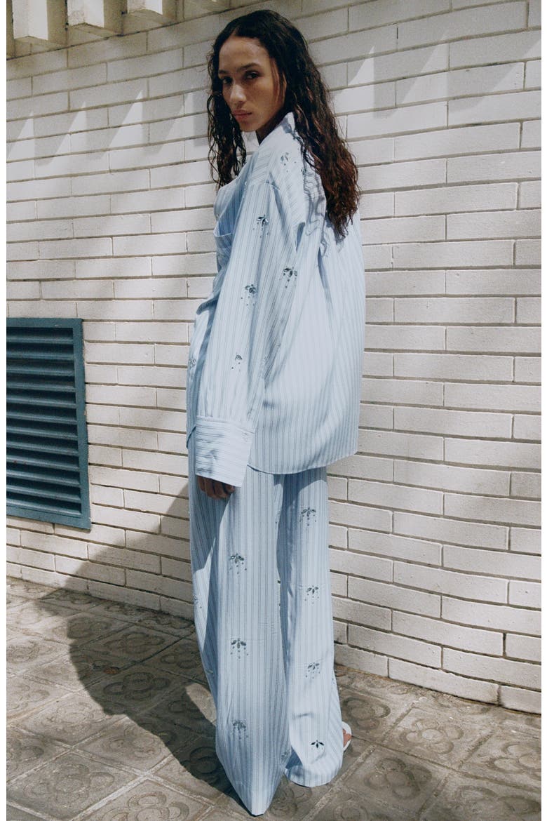 Crystal Embellished Stripe Button-Up Shirt, Alternate, color, SKY BLUE