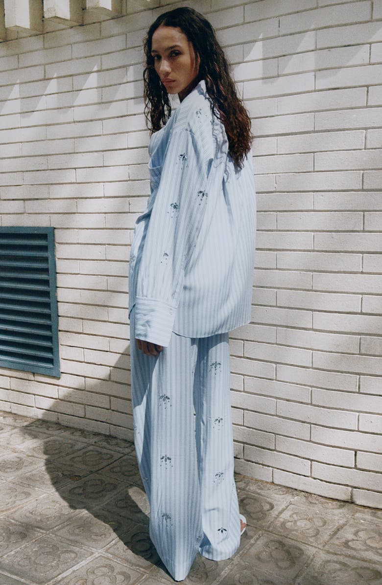 MANGO Crystal Embellished Stripe Button-Up Shirt, Alternate, color, Sky Blue