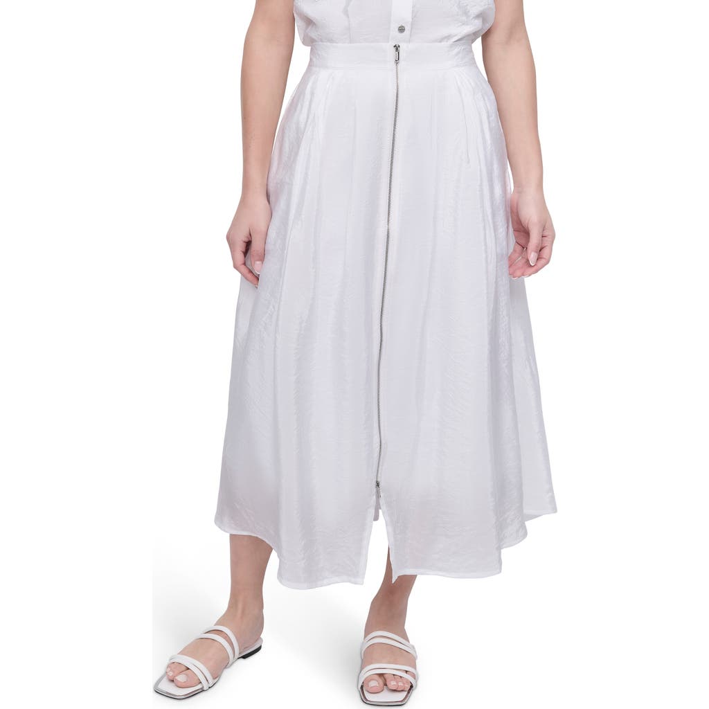 Shop Dkny Zip Front Crinkled Satin Skirt In White