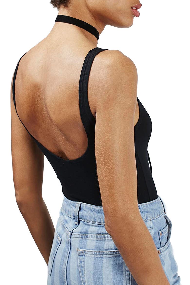 Lace-Up Sleeveless Bodysuit, Alternate, color, BLACK