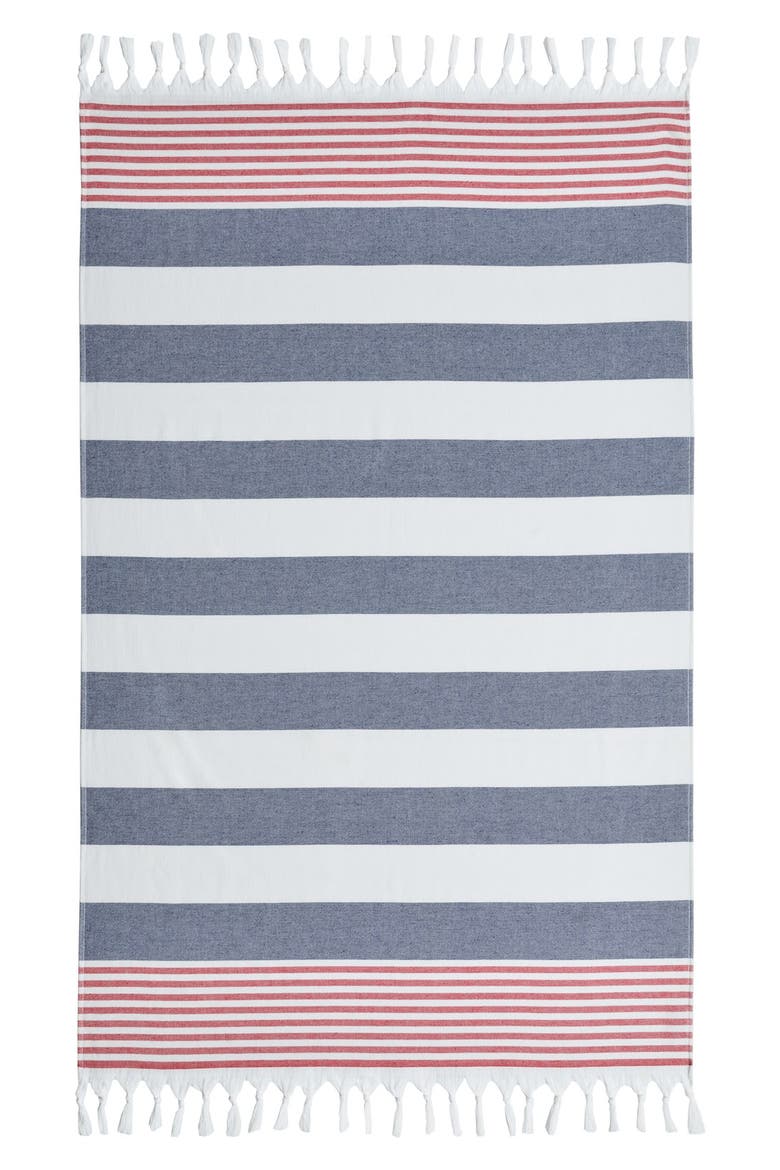 100% Turkish Cotton Patriotic Pestemal Beach Towel - Ocean Blue, Alternate, color, OCEAN BLUE