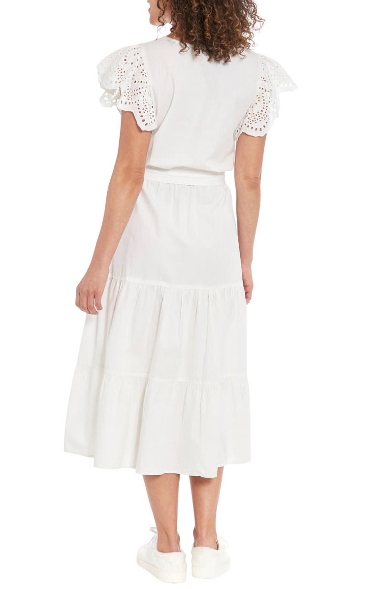 London Times Eyelet Flutter Sleeve Tiered Midi Dress, Alternate, color,