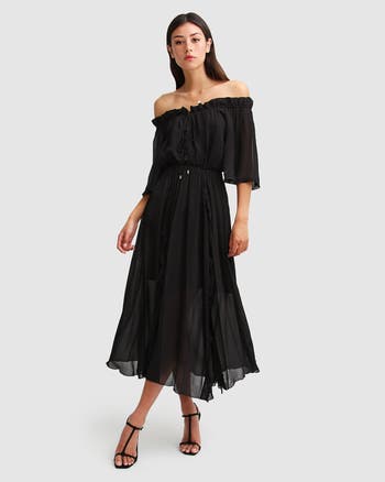 Texture Puff Sleeve Maxi Dress