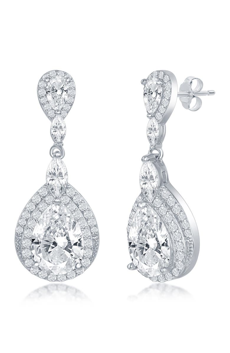 SIMONA Sterling Silver Double Pear Shaped CZ Drop Earrings, Main, color, 