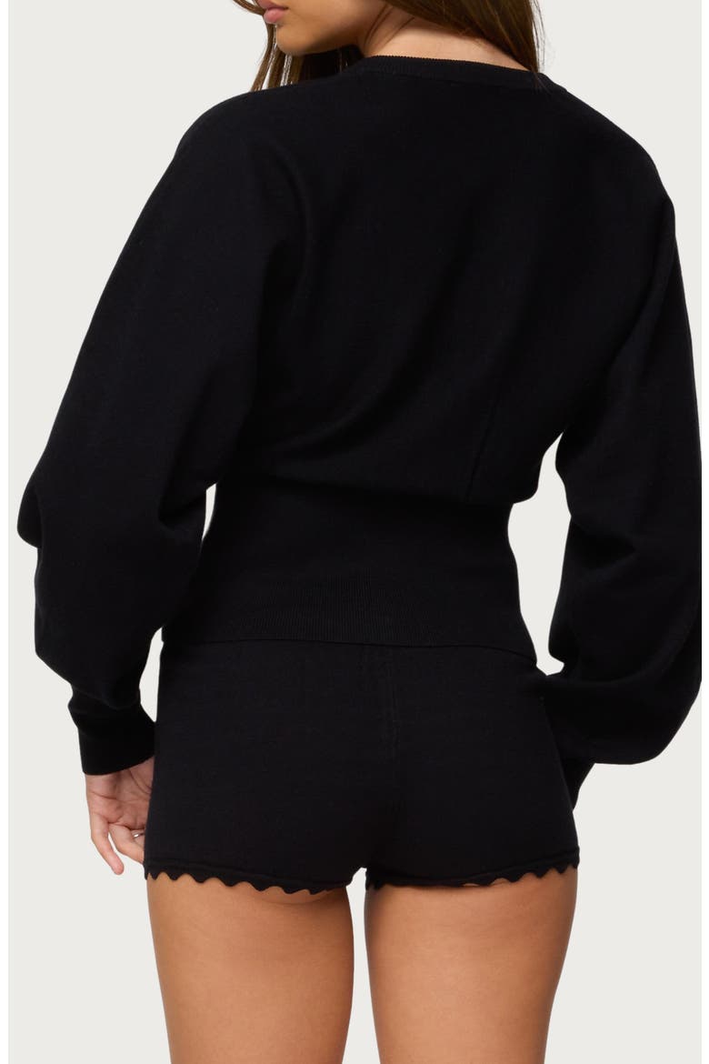Maizy Puff Sleeve Scallop Detail Cardigan, Alternate, color, BLACK