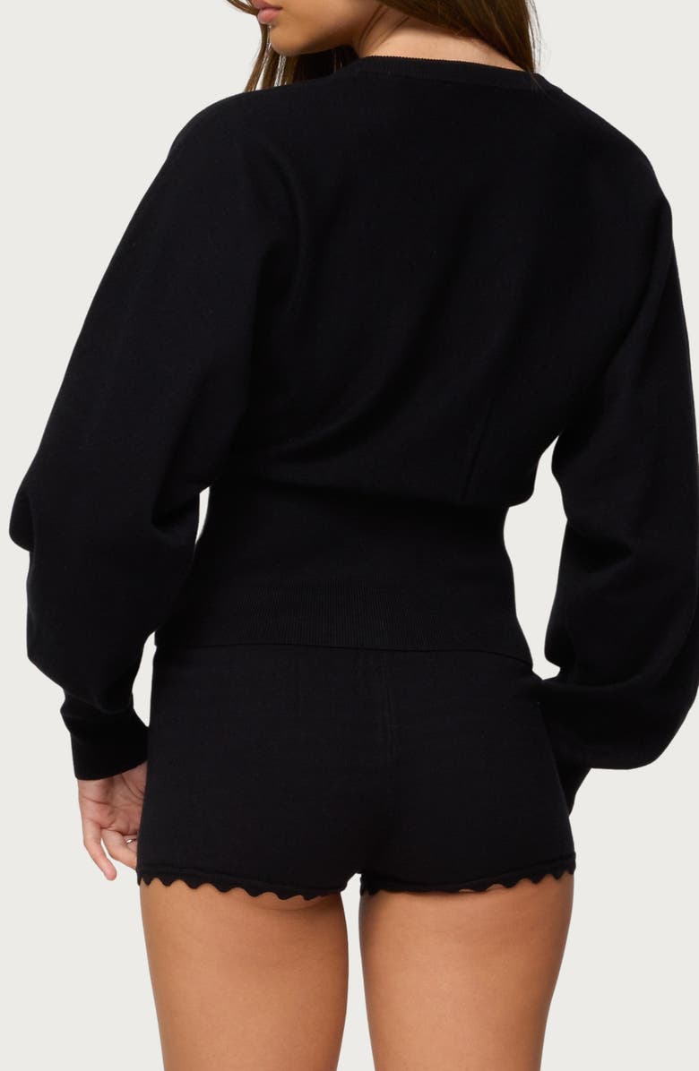 EDIKTED Maizy Puff Sleeve Scallop Detail Cardigan, Alternate, color, Black