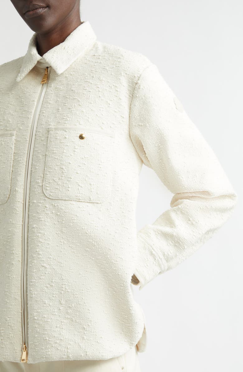 Moncler Cotton Blend Bouclé Down Shirt Jacket, Alternate, color, White