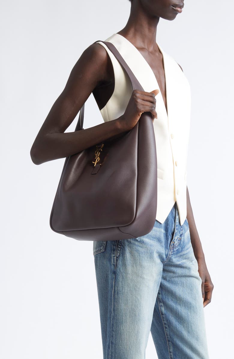 Saint Laurent Large Le 5 À 7 Leather Hobo Bag, Alternate, color, Raisin