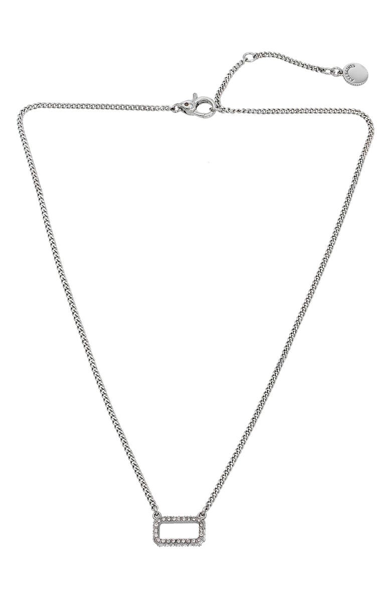 AllSaints Pavé Crystal Rectangle Pendant Necklace, Alternate, color, Rhodium