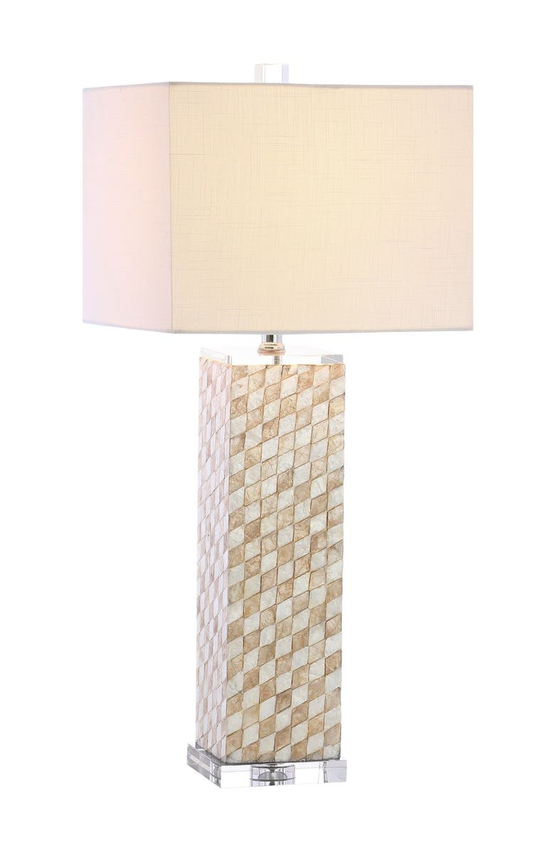 JONATHAN Y Daniel 30.5" Seashell/Crystal LED Table Lamp, Cream, Main, color, Cream