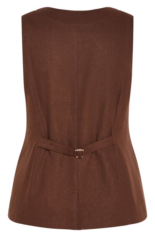 City Chic Vivien Linen Blend Vest In Chocolate