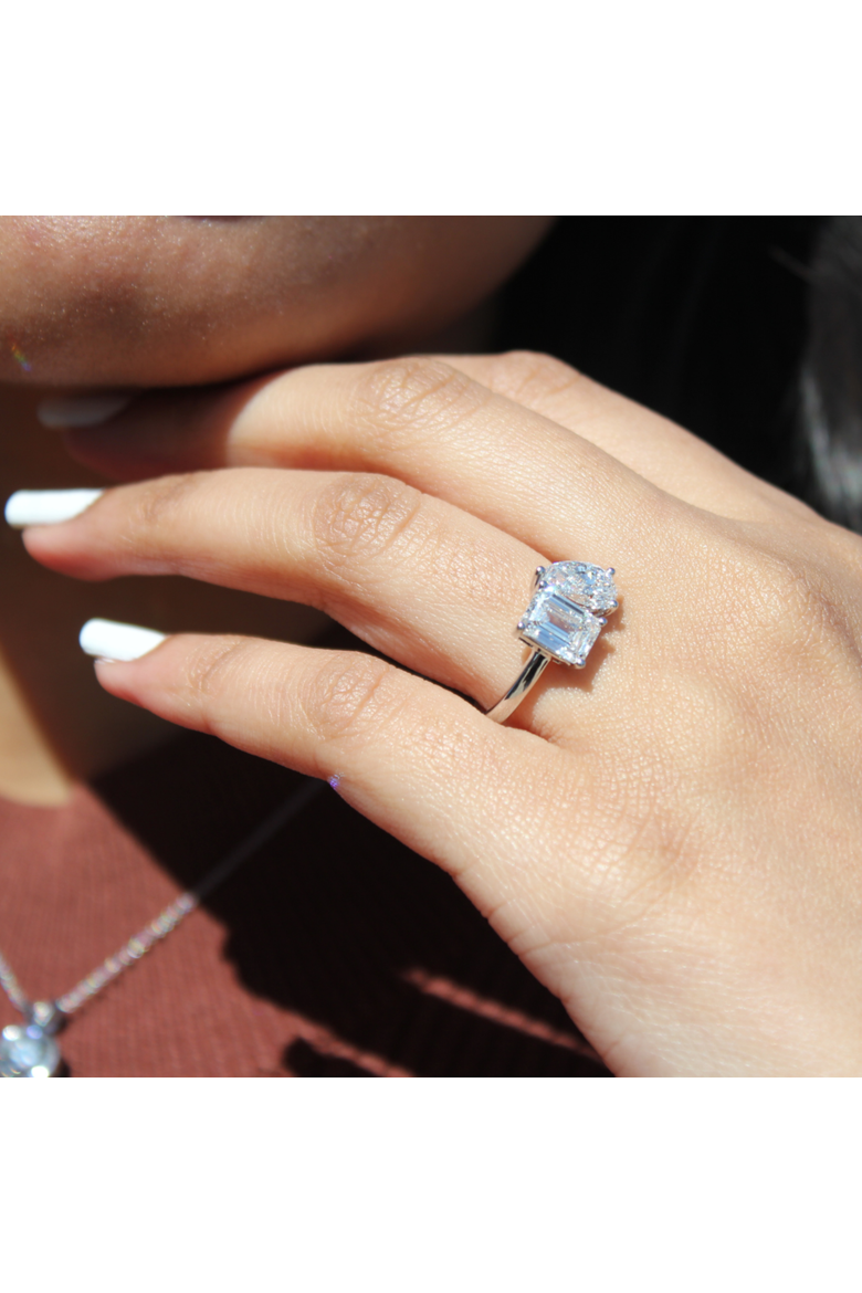 Evermore 14K Gold Toi et Moi Emerald and Pear Lab Grown Diamond Ring - 3 ct, Alternate, color, 14K White Gold