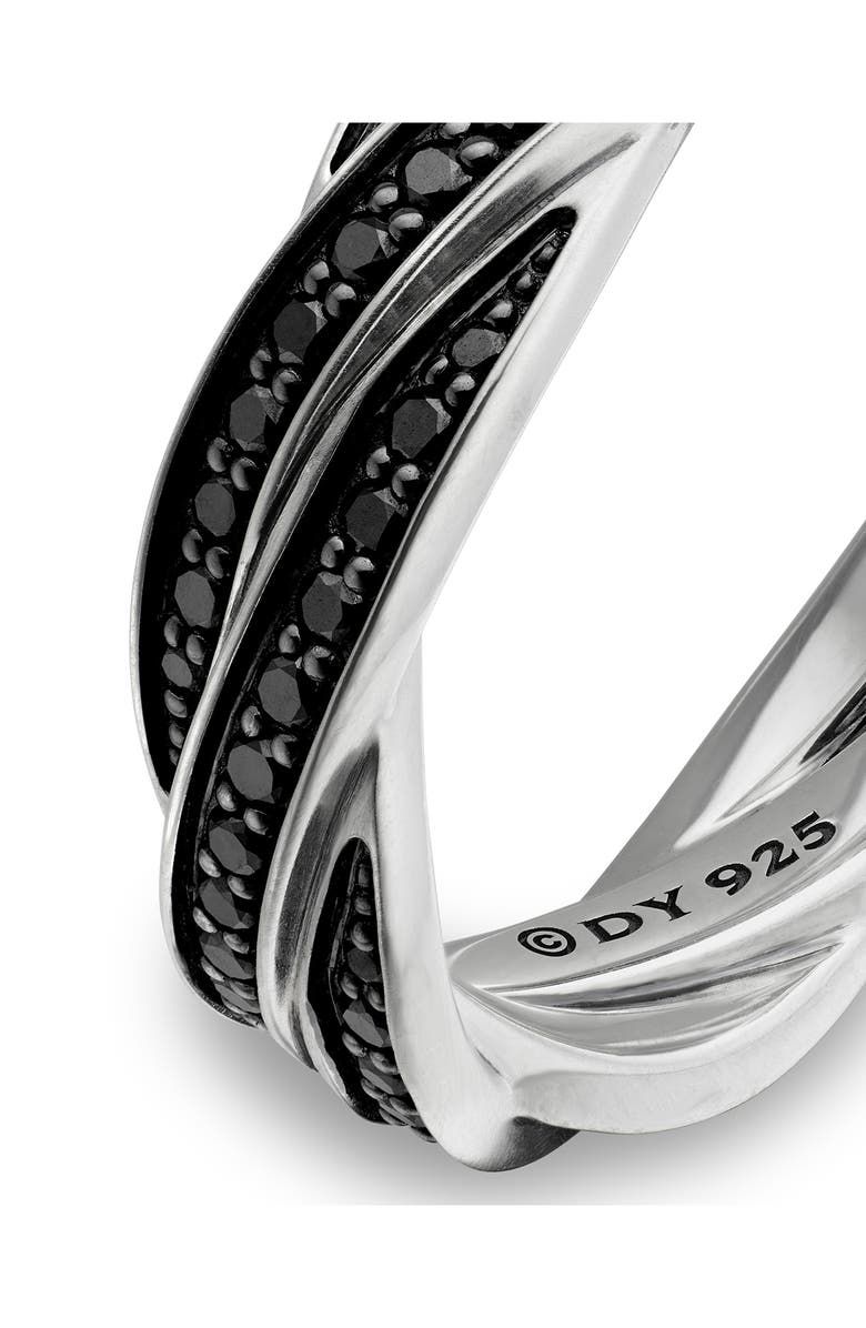 David Yurman Twisted Cable Band Ring in Silver & Rhodium Plate with Pavé Black Diamond, Alternate, color,
