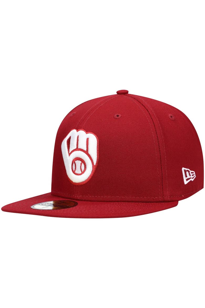 Men's New Era Cardinal Milwaukee Brewers White Logo 59FIFTY Fitted Hat, Main, color, Cardinal