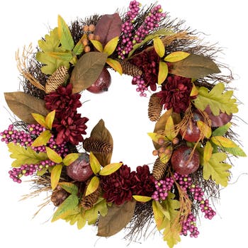 Northlight Mums and Pomegranates Artificial Fall Harvest Twig Wreath ...