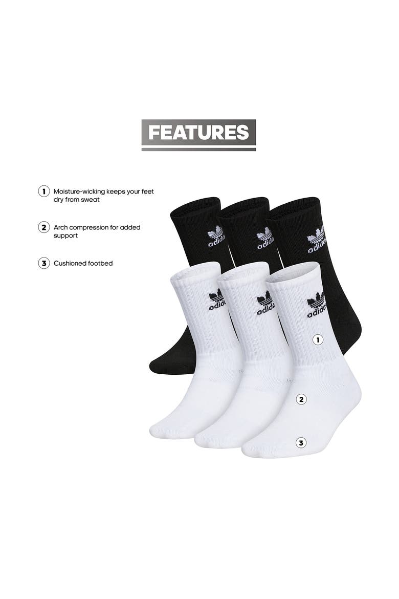 Kids' Trefoil 6-Pack Crew Socks, Alternate, color, WHITE/ BLACK